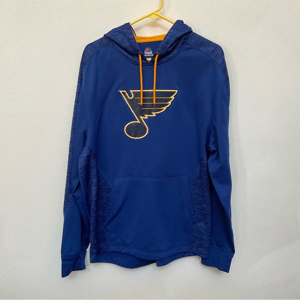 Majestic St. Louis Blues Hockey Hooded Sweatshirt Blue, Gold Size Large NHL